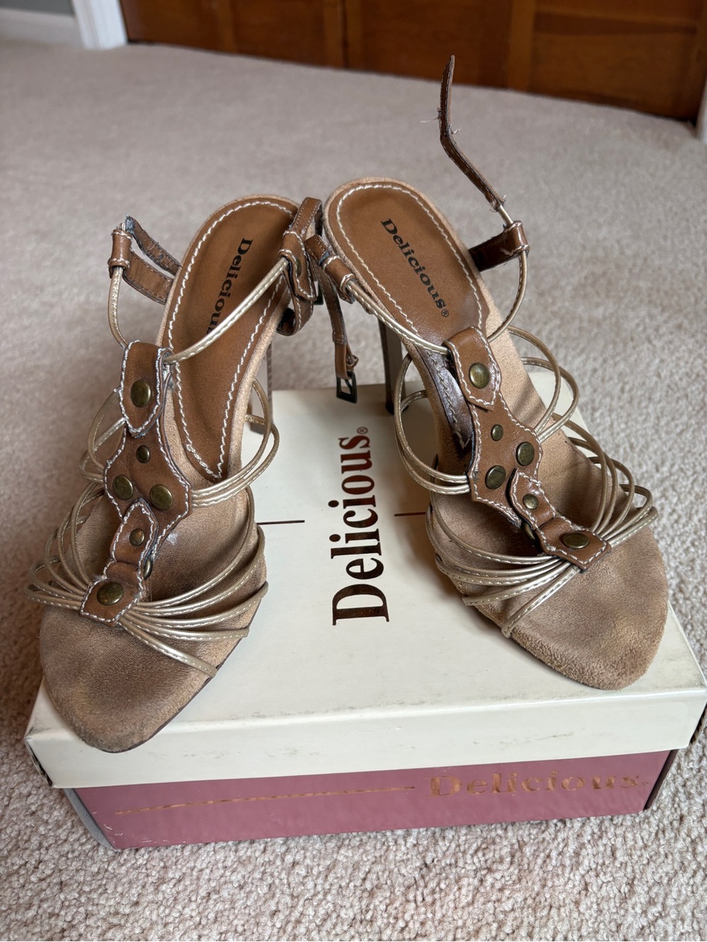 Delicious Metallic Bronze Multi-Strap Heels